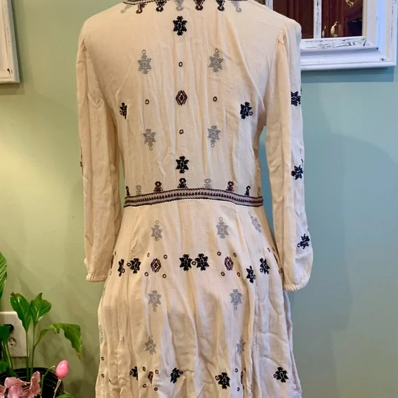 Free People Stargazer Embroidered Peasant Mini Dress. Sz Small. - Picture 6 of 7